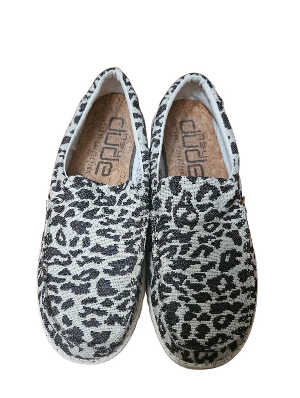 Heydude Womens Misty Woven Cheetah Gray Slip On Loafers Cork Lined Insole Size 8